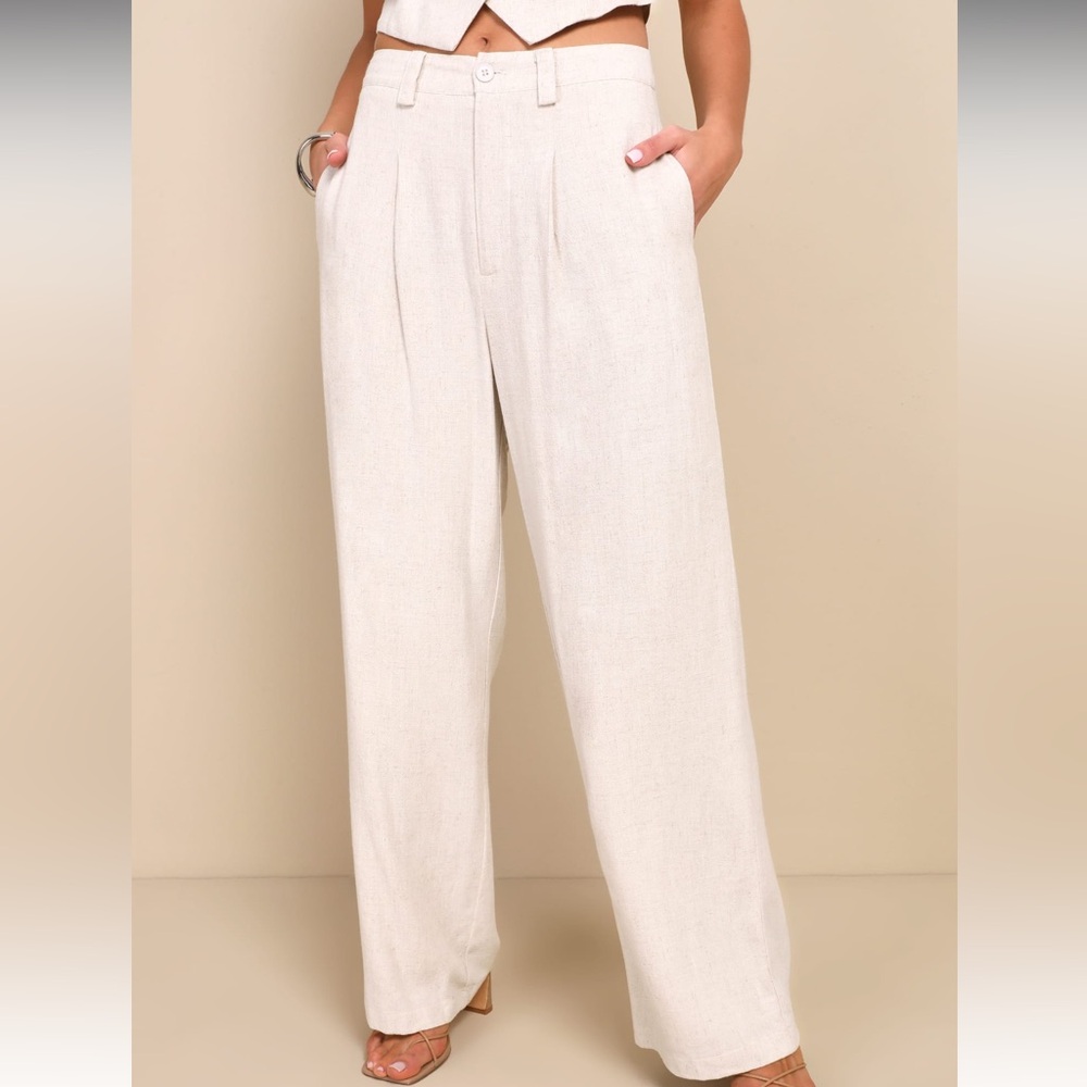 Lulu's Cream Wide-Leg Linen Women's Pants